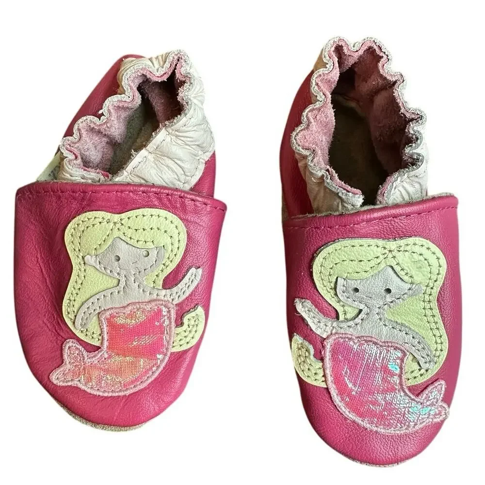 Robeez Soft Sole Leather & Suede Pink Mermaid Baby Girl Shoes Iridescent 0-6M